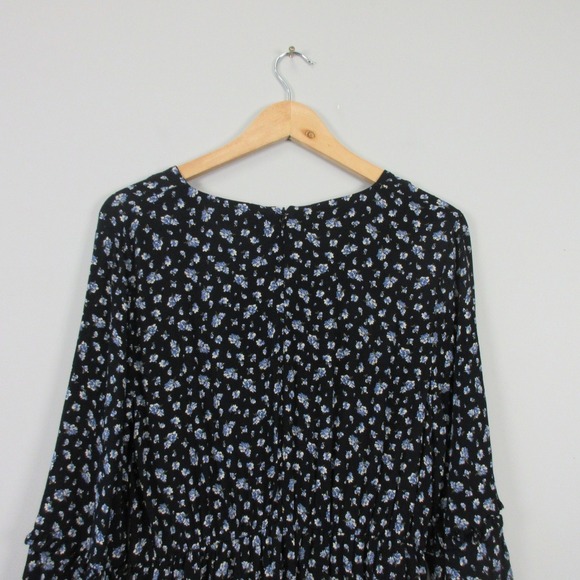 Madewell Petite Ruffle Sleeve Tie-Waist Jumpsuit M Floral Wide Leg Blue Boho 384 - Picture 8 of 16